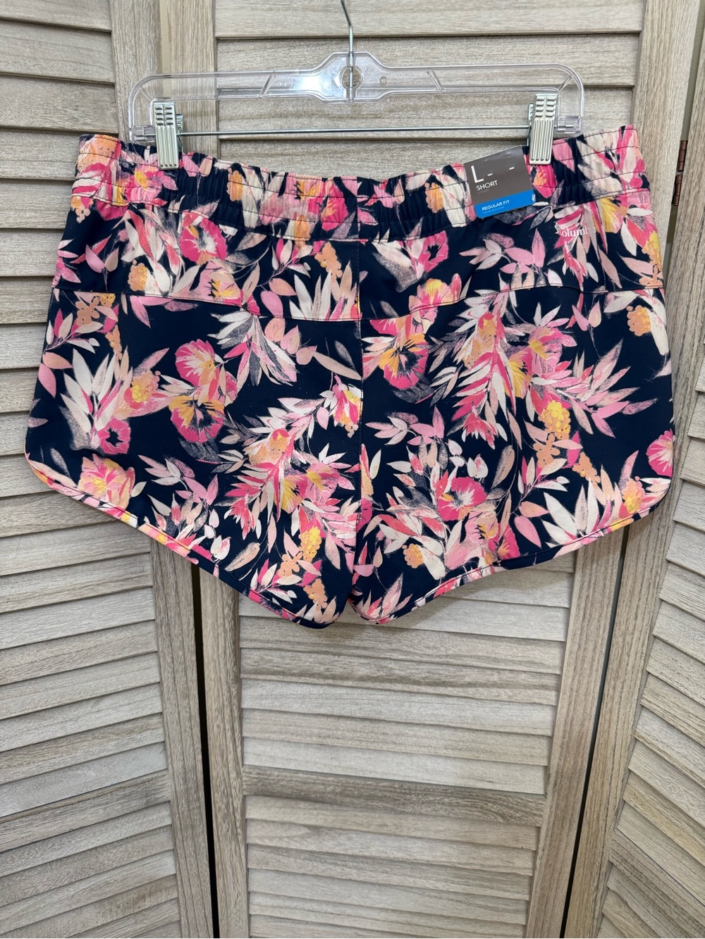 Columbia Navy Floral Athletic Shorts with Pink & Yellow Print - Picture 4 of 8